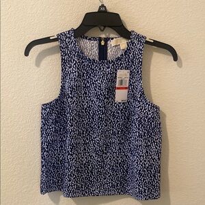 New Michael Kors Women’s Blue Printed Sleeveless Crew Neck Tank Top Size XS